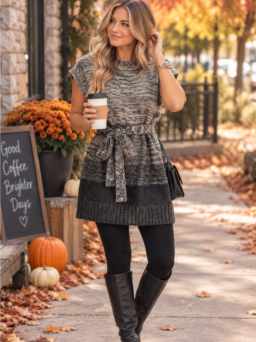 Henri Henri Sweater Dress XL Gray Black Marled Knit Belted NWT Women’s